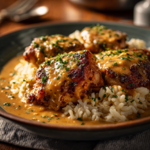 Read more about the article Honig-Senf-Hähnchen mit Reis – Einfach, aromatisch & perfekt für den Alltag