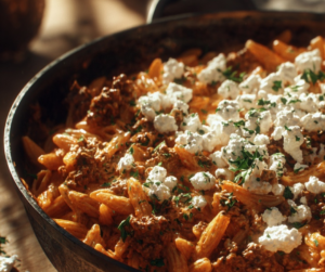 Read more about the article Kritharaki-Hackfleischpfanne mit Feta – Schnell & mediterran