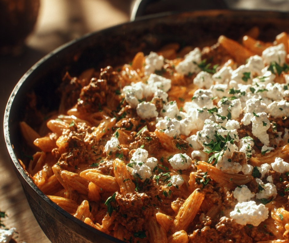 You are currently viewing Kritharaki-Hackfleischpfanne mit Feta – Schnell & mediterran