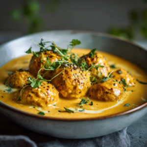 Read more about the article Vegane Linsenknödel in cremiger Curry-Sauce – Herzhaft & wohltuend