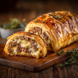 Read more about the article Hackfleisch-Käse-Rolle – Knuspriger Blätterteig & Saftige Füllung