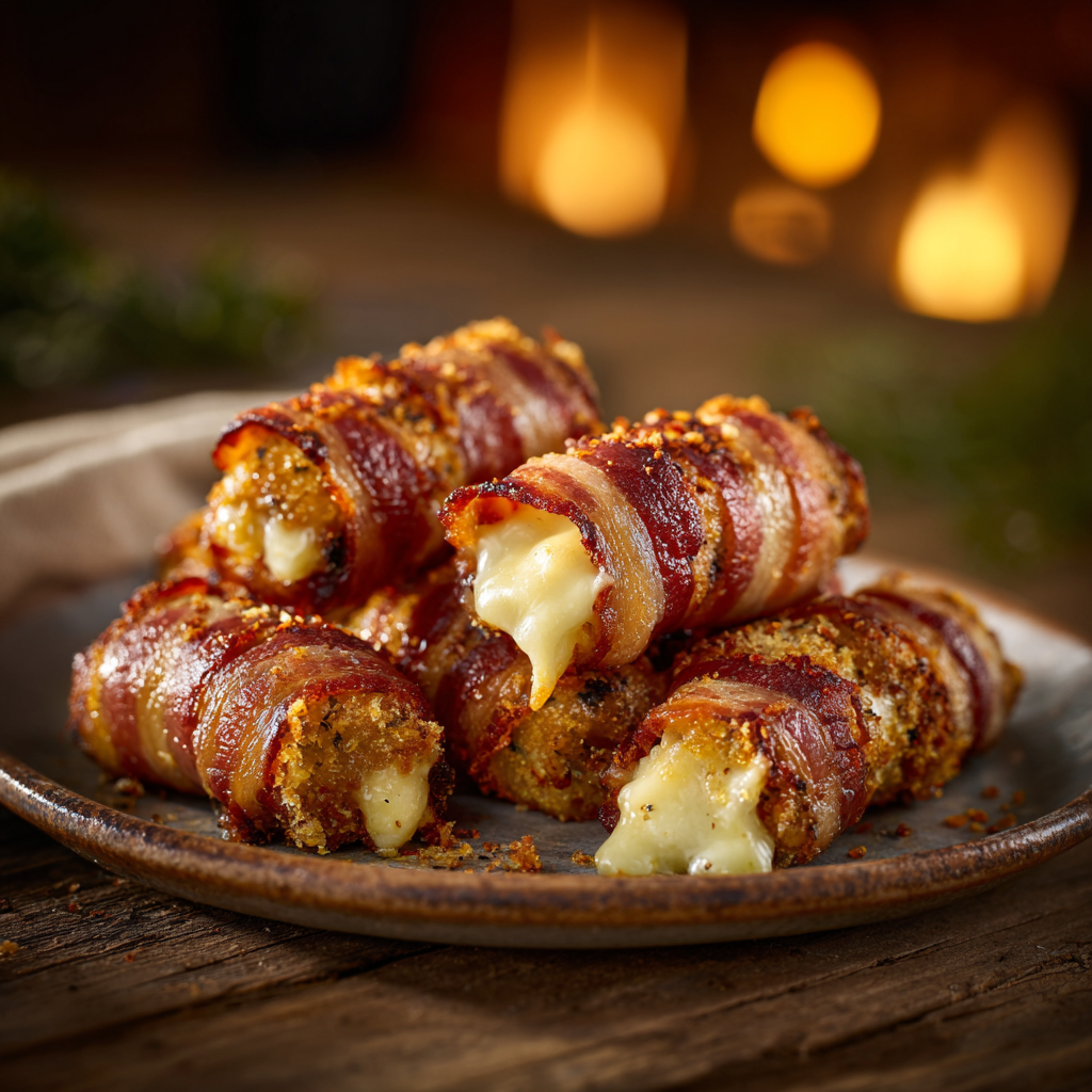 You are currently viewing Bacon-umwickelte Mozzarella-Sticks – Knusprig & Käsig einfach gemacht
