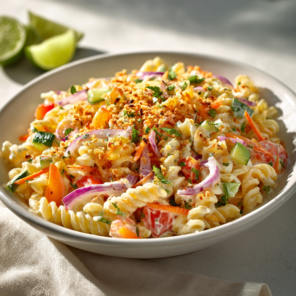 You are currently viewing Limetten-Crunch-Nudelsalat – Frischer Sommersalat mit extra Biss