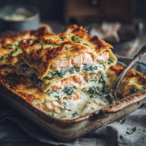Read more about the article Lachs-Spinat-Lasagne mit Sahnesoße – Cremiges Ofengericht