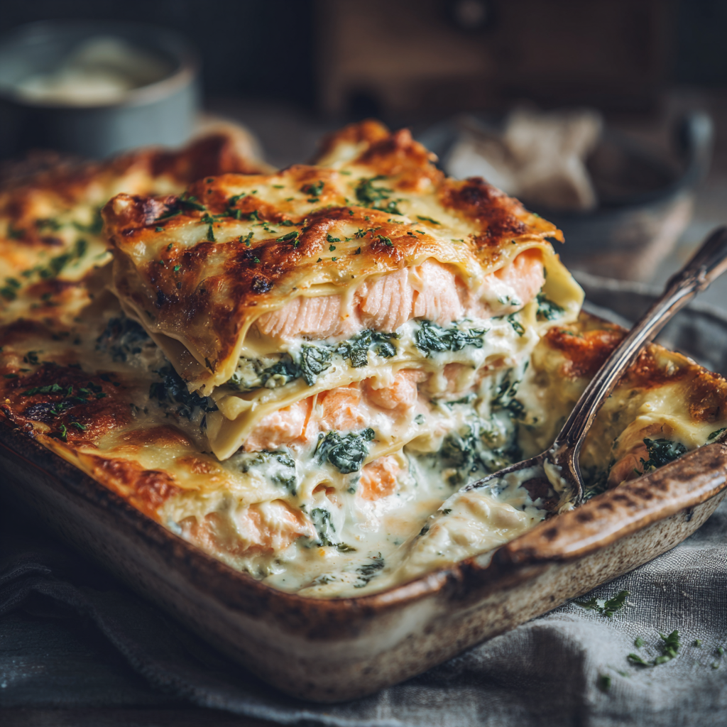 You are currently viewing Lachs-Spinat-Lasagne mit Sahnesoße – Cremiges Ofengericht