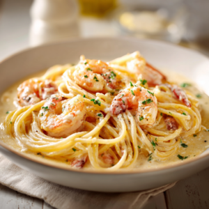Read more about the article Spaghetti mit Garnelen in Frischkäsesauce Cremiges Pasta-Rezept