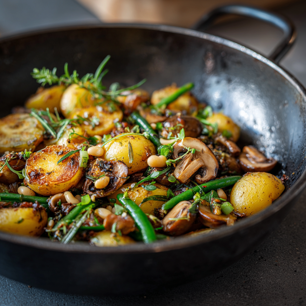 You are currently viewing Kartoffel-Pilz-Pfanne mit Bohnen – Einfaches Pfannengericht für jeden Tag
