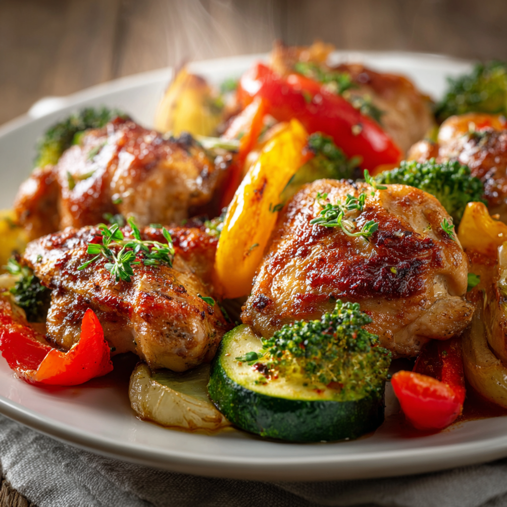 You are currently viewing Hähnchen-Gemüse-Pfanne aus der Heißluftfritteuse – Saftig & Bunt in 15 Min (Einfaches Rezept)