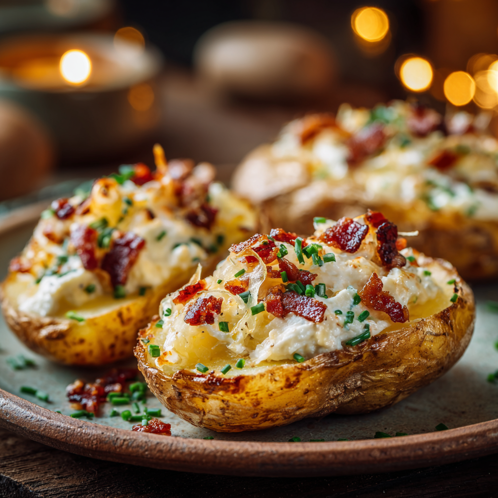 You are currently viewing Gefüllte Kartoffeln nach Flammkuchen-Art – Einfaches Ofengericht mit cremiger Füllung