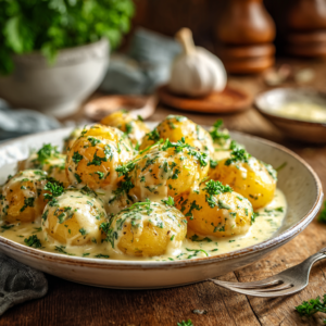 Read more about the article Kartoffeln mit Knoblauch-Sahnesauce – cremig, einfach & unglaublich lecker