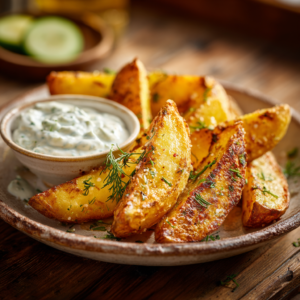 Read more about the article Kartoffelspalten mit Gurkendip – Knuspriges Ofenrezept einfach & lecker