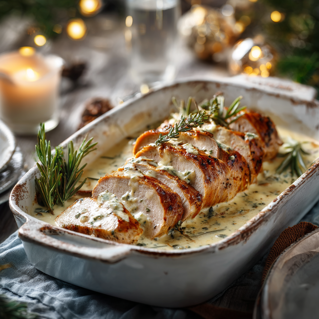 You are currently viewing Ofen-Schweinefilet in cremiger Soße – Einfaches & Festliches Weihnachtsrezept