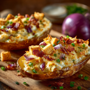 Read more about the article Gefüllte Kartoffeln nach Flammkuchen-Art – knusprig & unwiderstehlich!